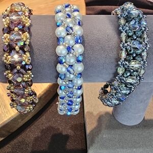 Elegant Beaded Bracelets Set - Gold, Blue, Black